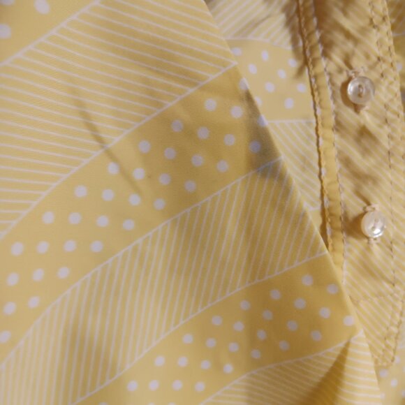 6/7 Vintage 70's Yellow Polka Dot Striped Long Sleeve Blouse Tie Waist Disco - Picture 8 of 10
